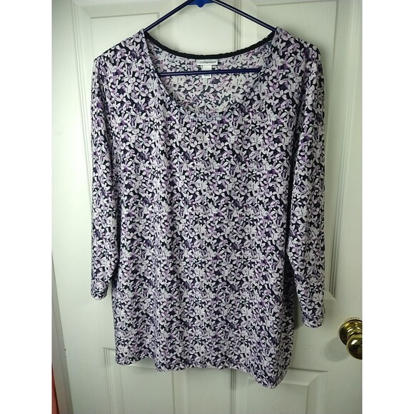 Croft&Barrow Woman PL Blouse Tunic Purple Floral 3/4 Sleeve Business Casual - Picture 1 of 9